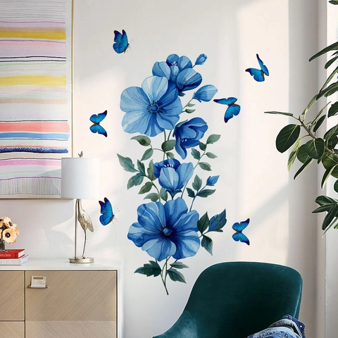 Vinilos de Pared Acuarela Arcoíris Flor Tigre Mariposa Autoadhesivos Arte Calcomanías para Dormitorio Infantil Baño Decoración Hogar