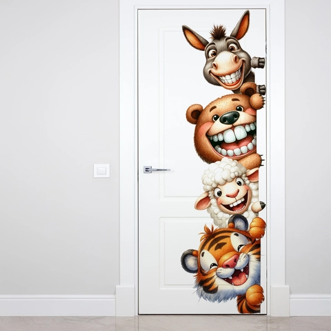 Funny Cartoon Animal Wall Stickers Waterproof PVC Decals For Bathroom Glass Door Decor Tiger Bear Sheep Donkey Peeking Pattern