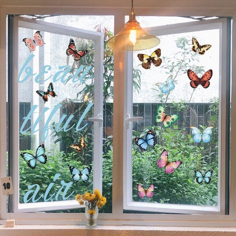 Butterfly Window Stickers Colorful Double Sided Visible PVC Decorative Wall Decals For Glass Door Home Decoration
