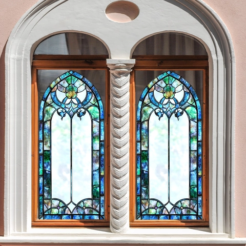 Vintage Gothic Stained Glass Window Film Retro Colorful PVC Glass Sticker Double Sided Visible Decorative Decal