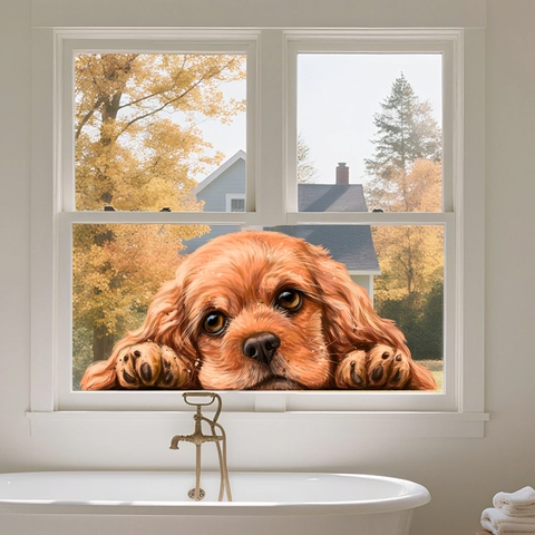 Autocollant Fenêtre Chien Mignon 3D Imperméable PVC Décalcomanie Verre Double Face Visible Décoration Maison Salle De Bain Voiture