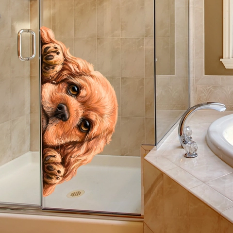 Autocollant Fenêtre Chien Mignon 3D Imperméable PVC Décalcomanie Verre Double Face Visible Décoration Maison Salle De Bain Voiture