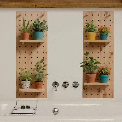Bionic Flower Pot Wall Stickers PVC Simulated Wood Pegboard Design Plant Flower Pattern Living Room Bedroom Home Decor