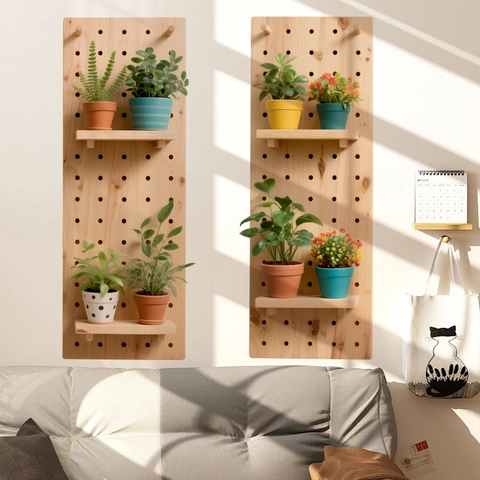 Bionic Flower Pot Wall Stickers PVC Simulated Wood Pegboard Design Plant Flower Pattern Living Room Bedroom Home Decor