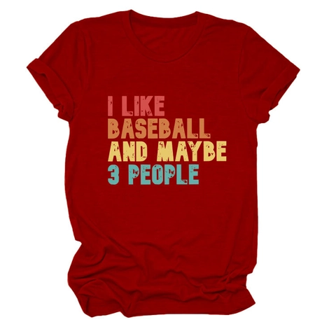T-Shirt Donna Vintage Misto Cotone Maniche Corte Girocollo Casual Stampa Lettere Baseball Top Largo