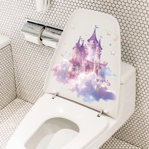 Lichtgevende Toilet Sticker Roze Kasteel Dromerig Fluorescerend Zelfklevend Badkamer Muursticker PVC Decoratie