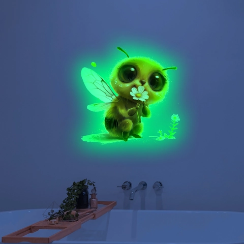 Luminous Bee Toilet Sticker Glow In The Dark Cartoon Animal PVC Wall Decal For Bathroom Home Decor Fluorescence Daisy Pattern