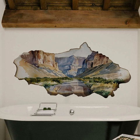3D Muursticker Gebroken Muur Grand Canyon Landschap PVC Zelfklevend Aquarel Natuur Panorama Sticker Voor Badkamer Home Decor
