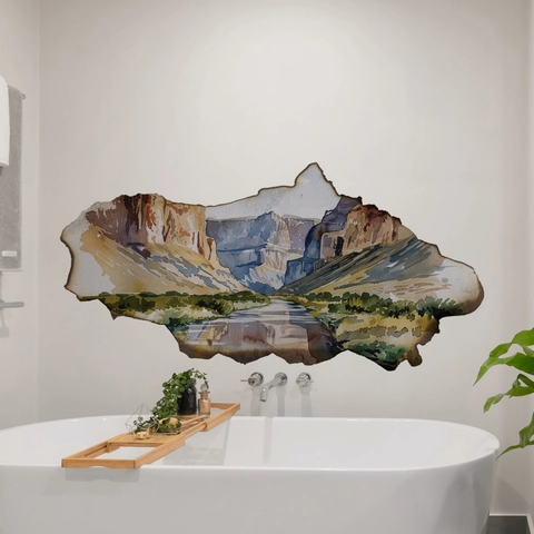 3D Muursticker Gebroken Muur Grand Canyon Landschap PVC Zelfklevend Aquarel Natuur Panorama Sticker Voor Badkamer Home Decor