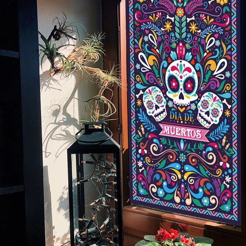 Dia De Los Muertos Sugar Skull Window Cling Static PVC Film Colorful Floral Mexican Day Of The Dead Decoration Double Sided