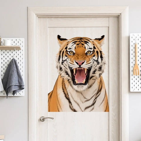 Autocollant Mural Tête De Tigre Rugissant Réaliste PVC Auto-Adhésif Imperméable Décalcomanie Pour Salon Chambre Porte