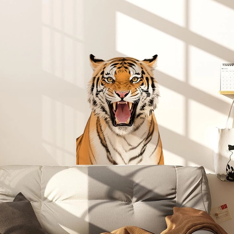 Autocollant Mural Tête De Tigre Rugissant Réaliste PVC Auto-Adhésif Imperméable Décalcomanie Pour Salon Chambre Porte