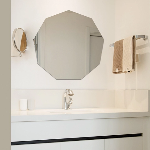 Sticker Mural Miroir Décagone Autocollant Polygone Sans Cadre Acrylique Décoratif Pour Salon Salle De Bain