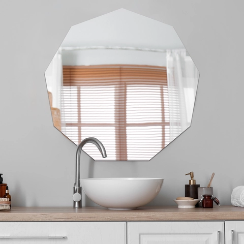 Sticker Mural Miroir Décagone Autocollant Polygone Sans Cadre Acrylique Décoratif Pour Salon Salle De Bain