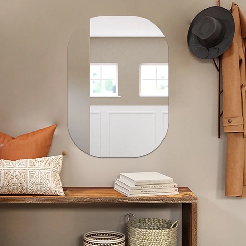 Modern Rounded Rectangle Mirror Wall Sticker Self Adhesive Reflective Acrylic Sheet For Living Room Bedroom Bathroom Home Decor