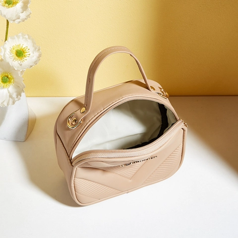 Women Small Square Crossbody Bag PU Leather V-Quilted Design Top Handle Stylish Handbag Trendy Shoulder Purse