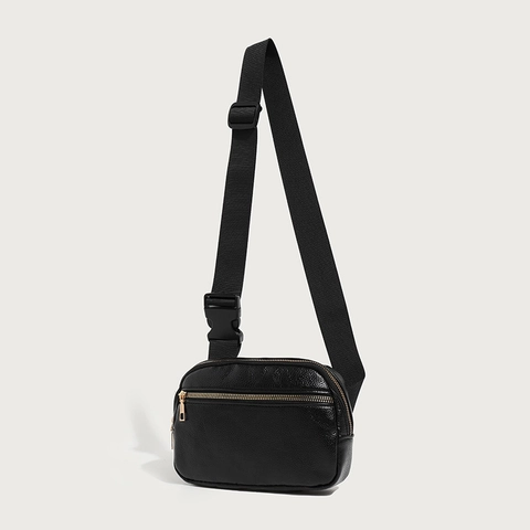 Women Litchi Grain PU Leather Chest Bag Minimalist Waist Pack With Adjustable Strap Metal Zipper Small Crossbody Bag
