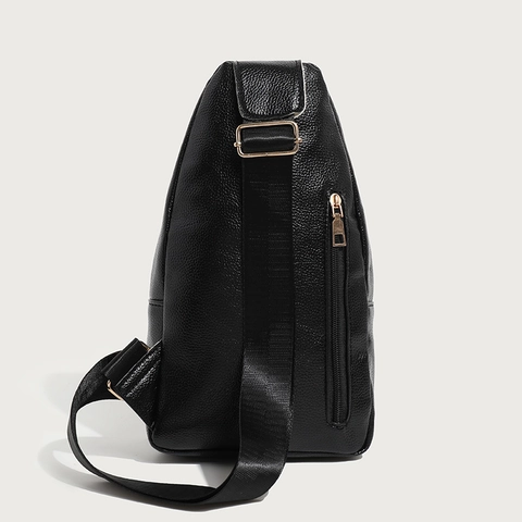 Sac de Poitrine pour Femmes en Cuir PU Texture Litchi Double Fermeture Éclair Multi Poche Sac Bandoulière Sling Bag pour Voyage Quotidien
