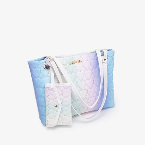 Bolso De Compras Acolchado Con Corazón Degradado Para Mujer Y Monedero Pequeño Cuero PU Gran Capacidad Bolso De Hombro