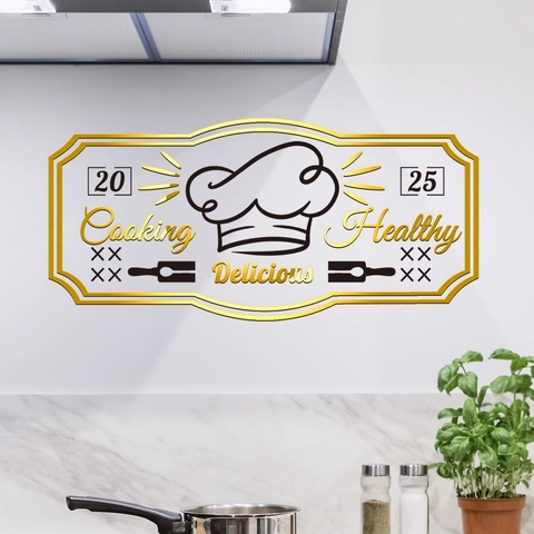 Kitchen Wall Sticker Chef Hat Pattern Bronzing Gold English Letters Decal Self Adhesive Waterproof Modern Decor
