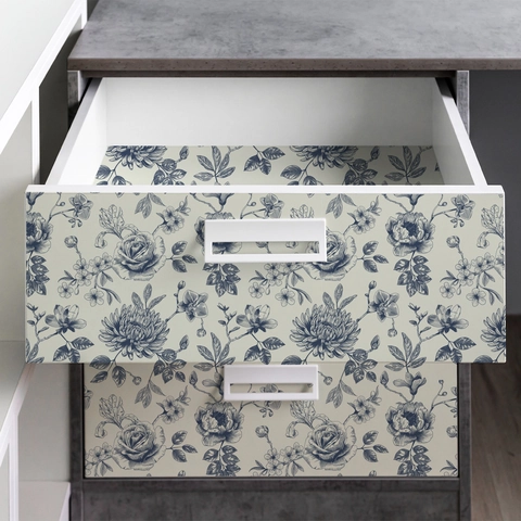Vintage Blauwe Bloemen Muursticker Zelfklevend Behang Voor Slaapkamer Woonkamer Meubelrenovatie Modern Elegant