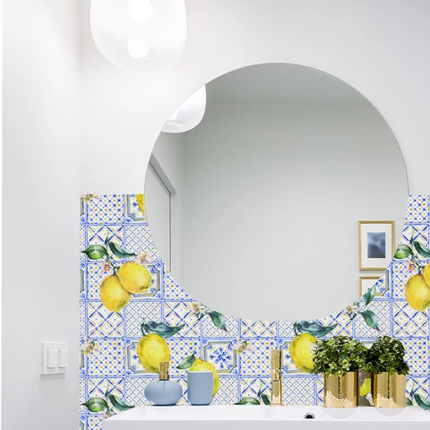 Mediterranean Lemon Pattern Blue Tile Print Self Adhesive Wall Film For Kitchen Bathroom Living Room Furniture Surface Home Decoration