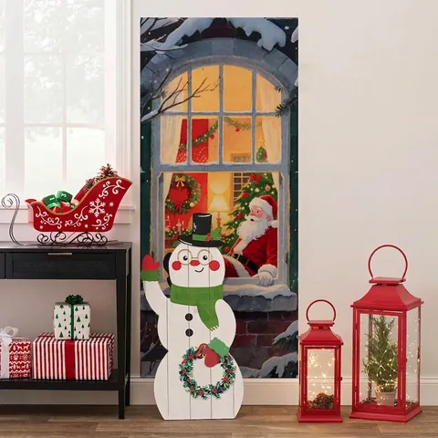 Adesivo da Parete Creativo Vista Finestra Babbo Natale Natale Decalcomania PVC Impermeabile per Camera Bambini Soggiorno Decorazione Casa