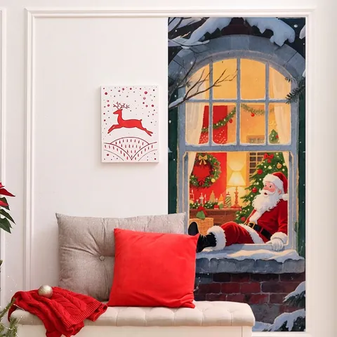 Adesivo da Parete Creativo Vista Finestra Babbo Natale Natale Decalcomania PVC Impermeabile per Camera Bambini Soggiorno Decorazione Casa