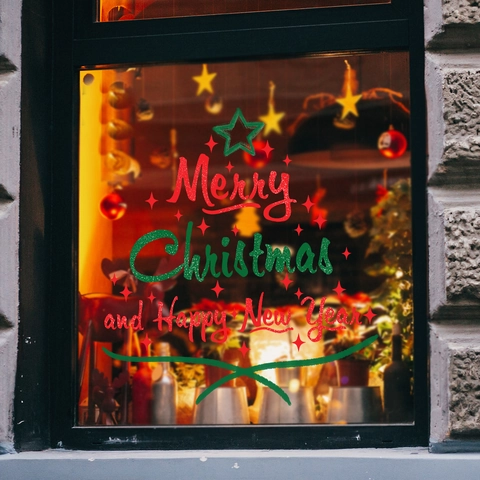 Merry Christmas Window Stickers Double Sided Static Cling PVC Letter Decals For Glass Holiday Home Festival Decoration