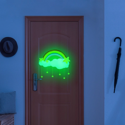 Luminous Rainbow Cloud Star Wall Sticker PVC Waterproof Glow In The Dark Bathroom Toilet Decal Home Decor DIY Art Mural