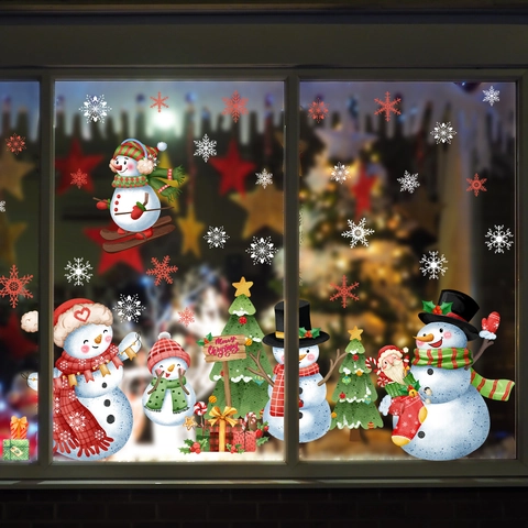 Christmas Window Stickers Snowman Snowflakes Tree Double Sided Static Cling PVC Festive Holiday Glass Decals