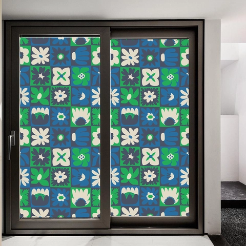 Static Cling Window Film Floral Geometric Pattern Privacy Glass Stickers PVC Non Adhesive Living Room Home Decor
