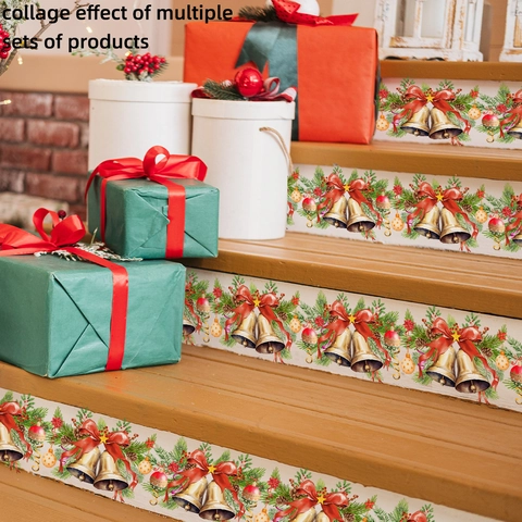Kerst Muurstickers PVC Zelfklevend Waterdicht Gouden Bellen Rode Strik Dennen Stickers Voor Glas Venster Spiegel Huis Decor