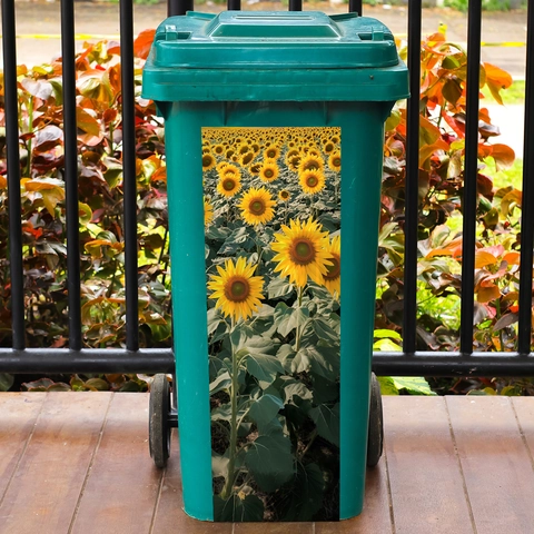 Dekorativer Sonnenblumen Mülltonnen Aufkleber Wasserdicht PVC Floral Wandtattoo Für Garten Mülleimer Haus Dekoration