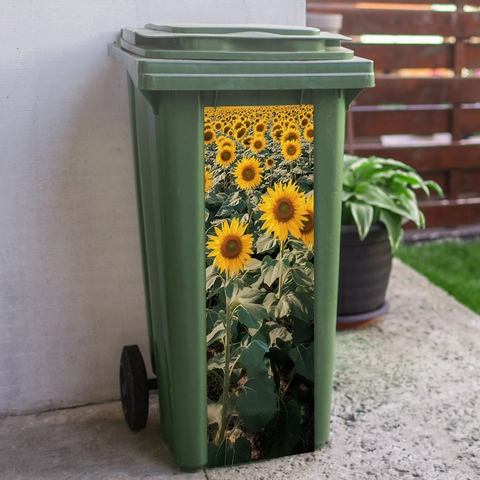 Dekorativer Sonnenblumen Mülltonnen Aufkleber Wasserdicht PVC Floral Wandtattoo Für Garten Mülleimer Haus Dekoration