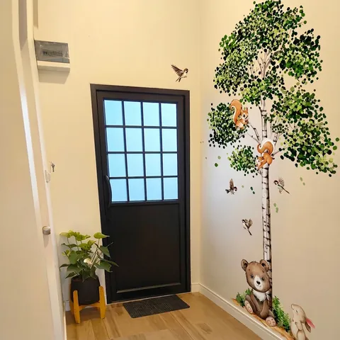 Stickers Muraux Animaux De La Forêt Arbre PVC Autocollant Amovible Décoration Chambre Enfant Style Nordique Écureuil Ours Oiseaux