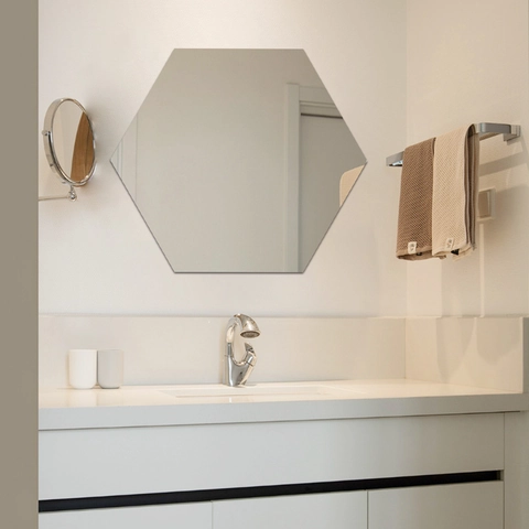 Autocollant Mural Miroir Hexagonal Acrylique Autocollant Moderne Sans Cadre Décoratif Pour Salle De Bain Salon Maison