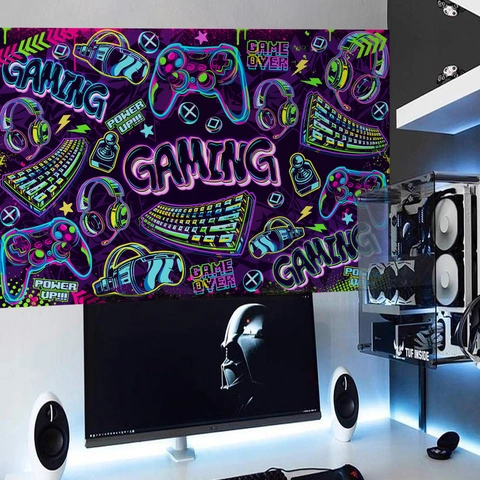 Adesivi Murali Gaming Stile Cyberpunk Neon Decalcomanie Autoadesive In PVC Per Decorazione Camera Da Letto Sala Giochi Motivo