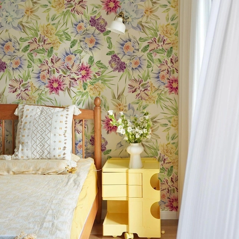 Floral Peel And Stick Wallpaper Watercolor Flower Wall Stickers Vintage Self Adhesive Removable Wallpaper For Living Room