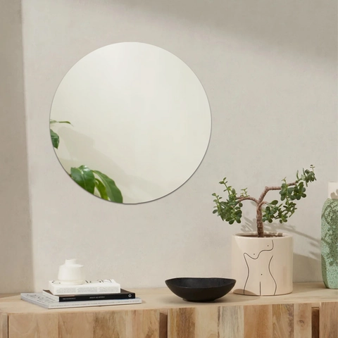Adesivo da Parete Specchio Rotondo Foglio Specchio PVC Autoadesivo Senza Cornice Riflessione HD per Soggiorno Camera da Letto Bagno