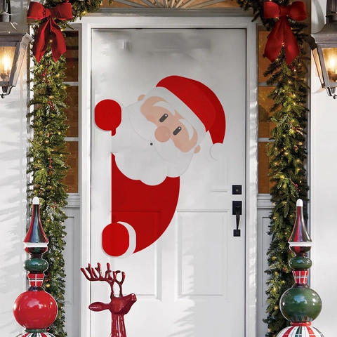 Kerstman Muursticker PVC Zelfklevend Kerstdecoratie Cartoon Peeking Voor Huis Deur Raam Koelkast