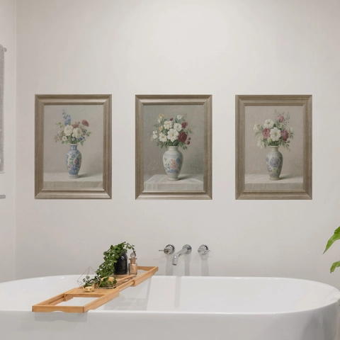 Pegatinas De Pared Jarrón De Flores Falso Marco PVC Autoadhesivo Estilo Pintura Al Óleo Retro Decoración Del Hogar Para Sala Dormitorio
