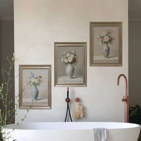 Pegatinas De Pared Jarrón De Flores Falso Marco PVC Autoadhesivo Estilo Pintura Al Óleo Retro Decoración Del Hogar Para Sala Dormitorio