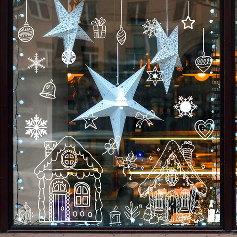 Pegatinas De Ventana De Navidad Casa De Jengibre Copo De Nieve Estáticas Blancas Decoración De Fiesta De Vidrio Para Hogar
