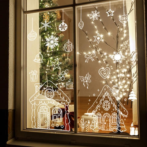 Pegatinas De Ventana De Navidad Casa De Jengibre Copo De Nieve Estáticas Blancas Decoración De Fiesta De Vidrio Para Hogar