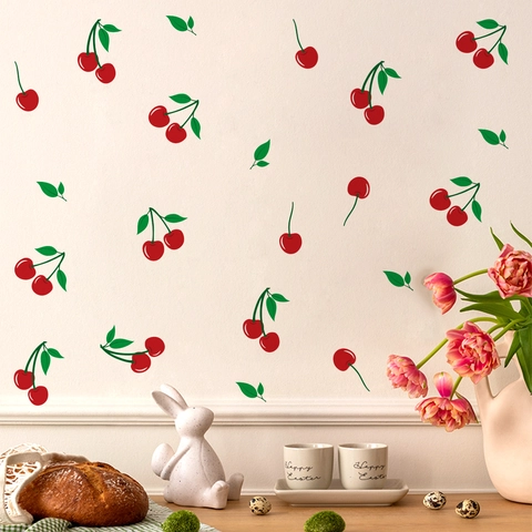 Kers Wandstickers PVC Zelfklevend Verwijderbaar Waterdicht Muurstickers Voor Kinderkamer Slaapkamer Woonkamer Decoratie Schattig Modern