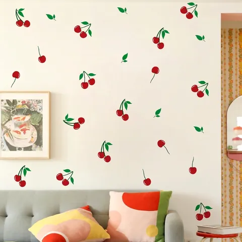 Kers Wandstickers PVC Zelfklevend Verwijderbaar Waterdicht Muurstickers Voor Kinderkamer Slaapkamer Woonkamer Decoratie Schattig Modern