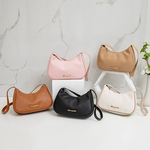 Borsa Hobo Minimalista In Pelle PU Granulata Per Donna Borsa Da Spalla Casual Sottobraccio A Forma Di Mezzaluna