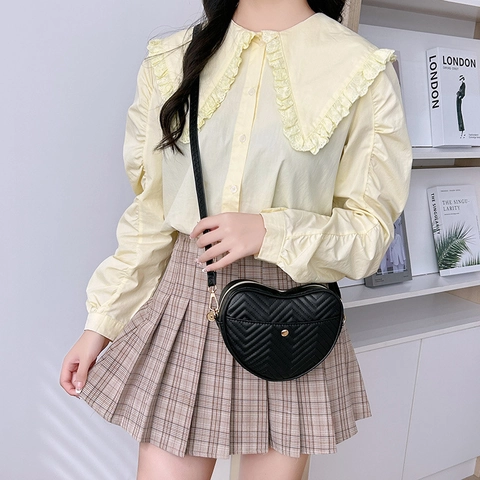 Heart Shaped Crossbody Bag PU Leather Chevron Quilted Fashionable Trendy Small Shoulder Purse For Women Girls