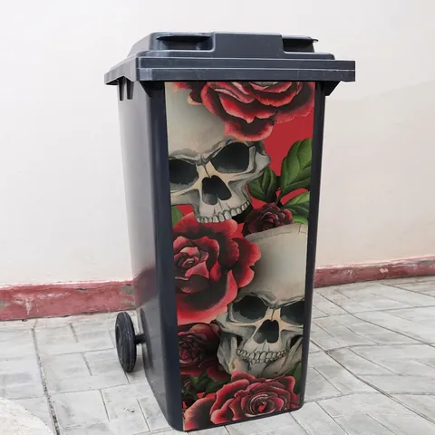 Gothic Skull Red Rose Wall Sticker PVC Waterproof Trash Bin Decal For Outdoor Indoor Home Decor Vintage Tattoo Artistic Removable Adhesive Sticker